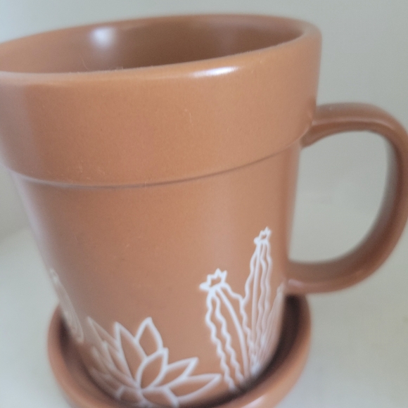World Market Whimsical Terracotta Pot Succulent Mug or Planter with drip plate. - Picture 2 of 5